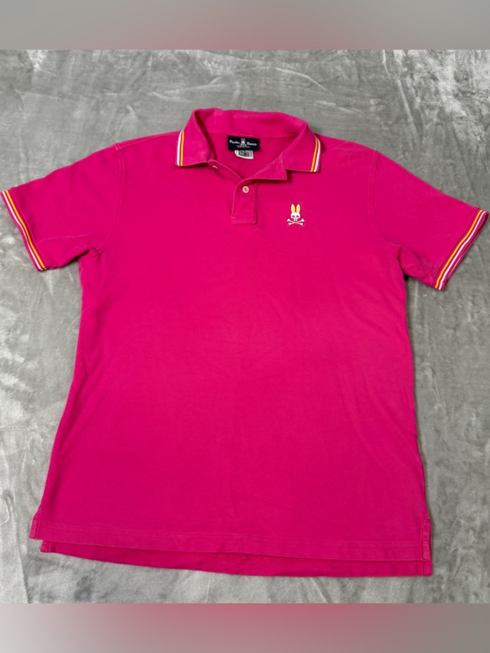 Psycho Bunny Polo Shirt Pink Orange Contrast Bunny Pima Cotton Men's 7 Large